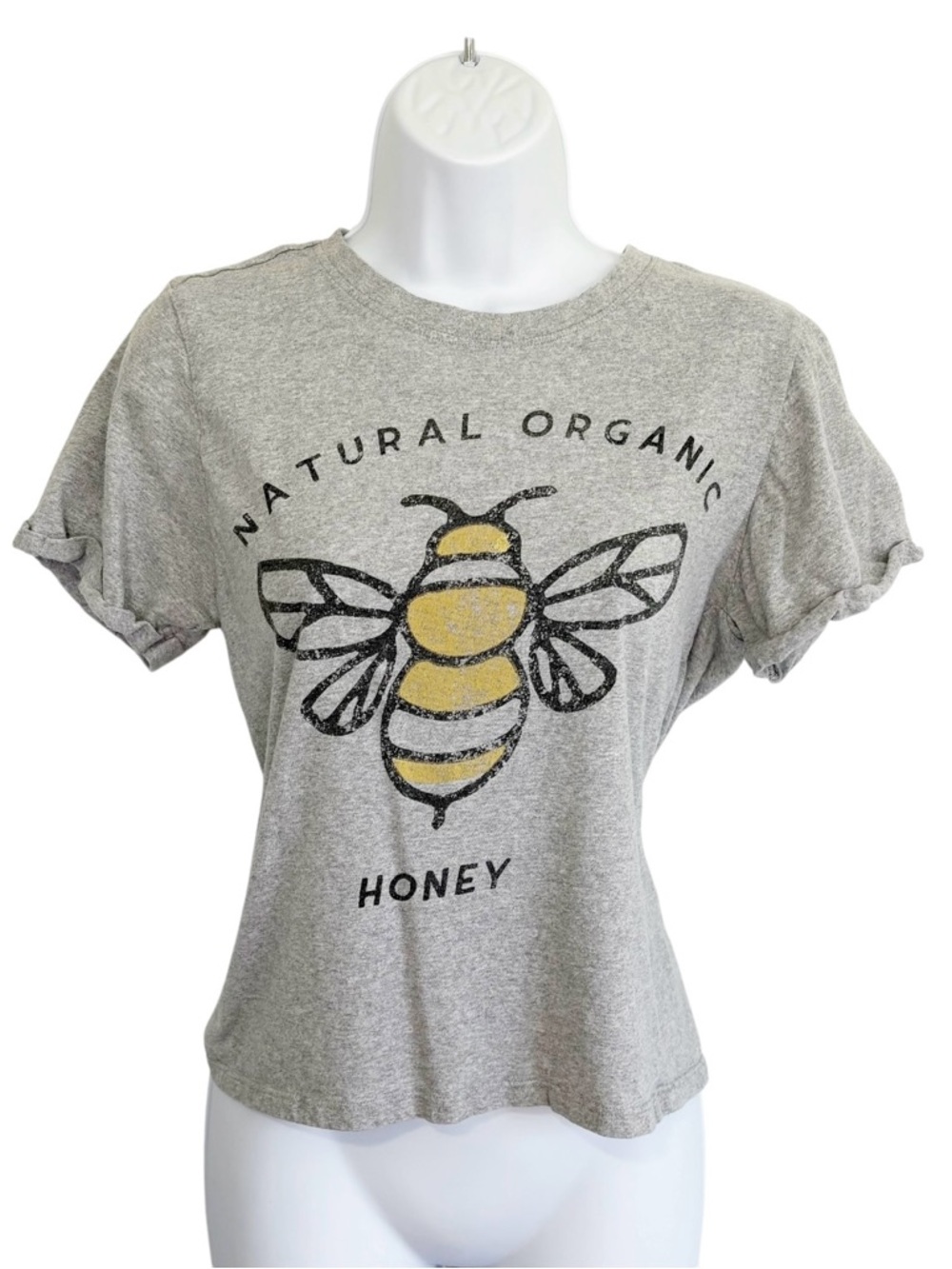RECYCLED THREADS Honey Bee Graphic Tee Gray Medium Cottagecore Nature